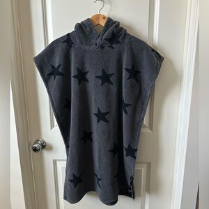 Nununu Stars Kids Hooded Reversible Towel Poncho Medium 6-10T Dark Grey & Black